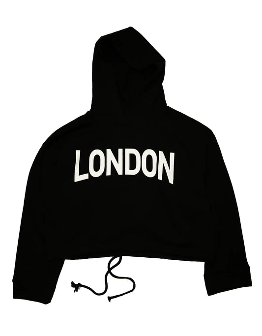 Urban Edge: Pre-Loved Black Cropped Hoodie with "London" Print