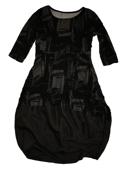 Modern Artistry: Pre-Loved Black Dress with Abstract Print