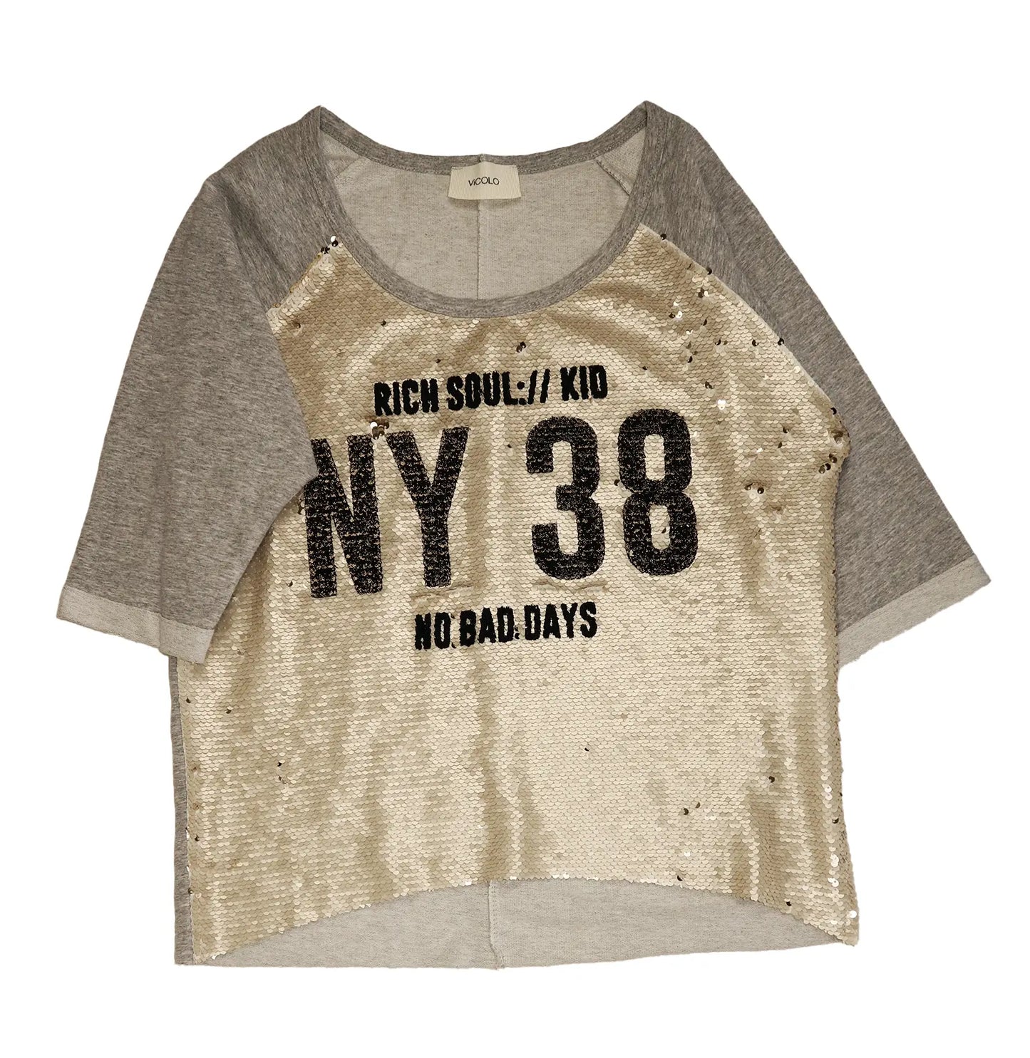 A Touch of Sparkle: Cream T-Shirt with Sequined Details