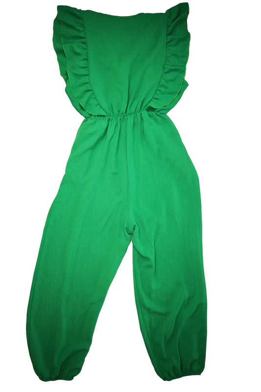 Playful Chic: Pre-Loved Green Jumpsuit with Ruffle Detail