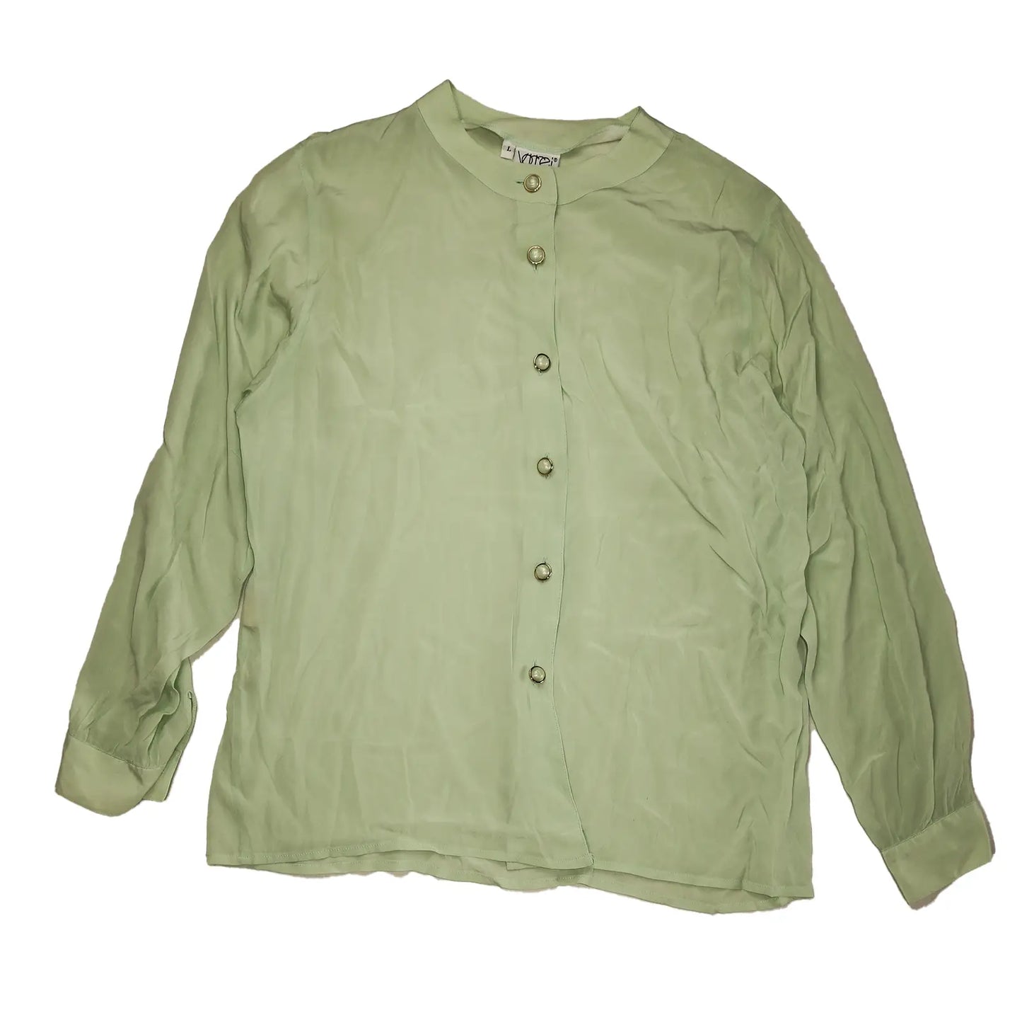 Verdant Elegance: Vintage Green VORREI Blouse